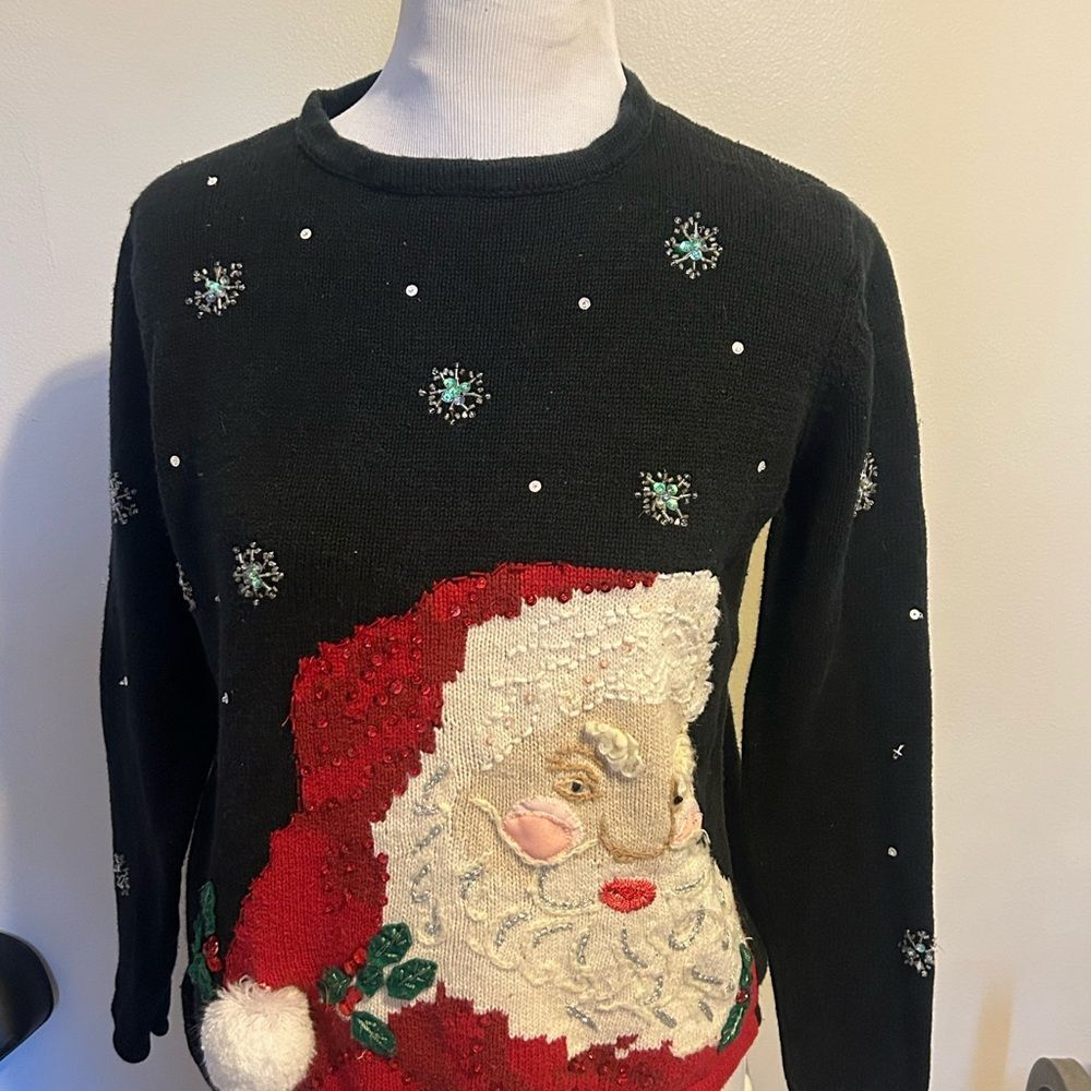 Vintage Tiara International Ugly Christmas Sweater Size Medium Creepy Santa